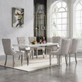 White Marble Dining Table Set for 6 with 6 Grey Velvet Chairs E784