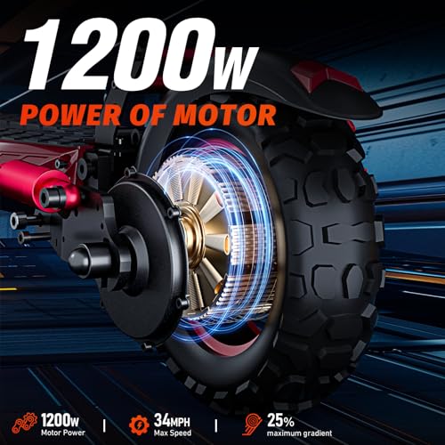 1200W Motor Electric Scooter with Seat, 11" Off-Road, 34MPH Speed, 48v 18ah, 31Miles Range, Dual Brake, Foldable B191310