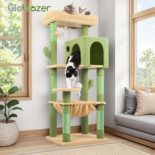 Beige 53inch Plush Cat Tree Tower with Scratching Post Q831