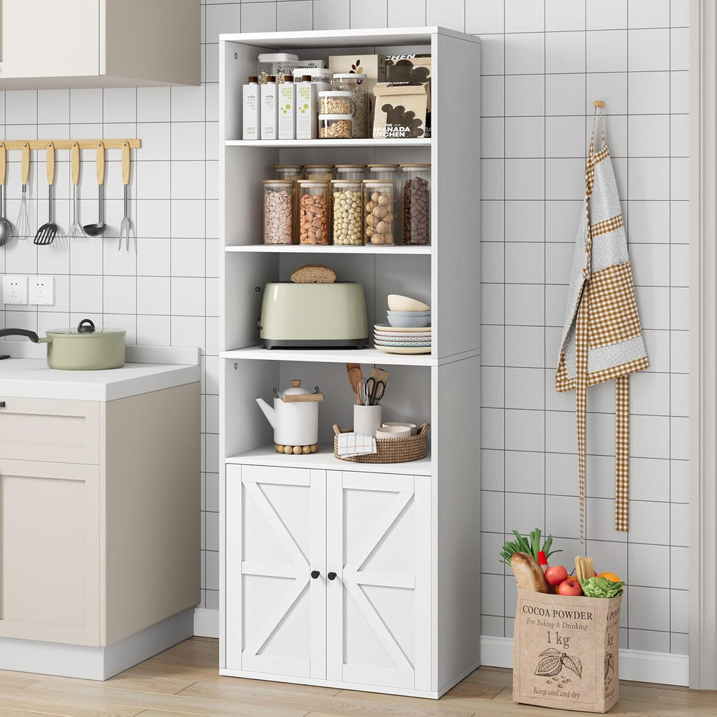 White 6 Shelf Wooden Bookcase with Doors Q8169
