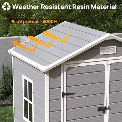 Grey White Resin Outdoor Storage Shed with Floor W8697