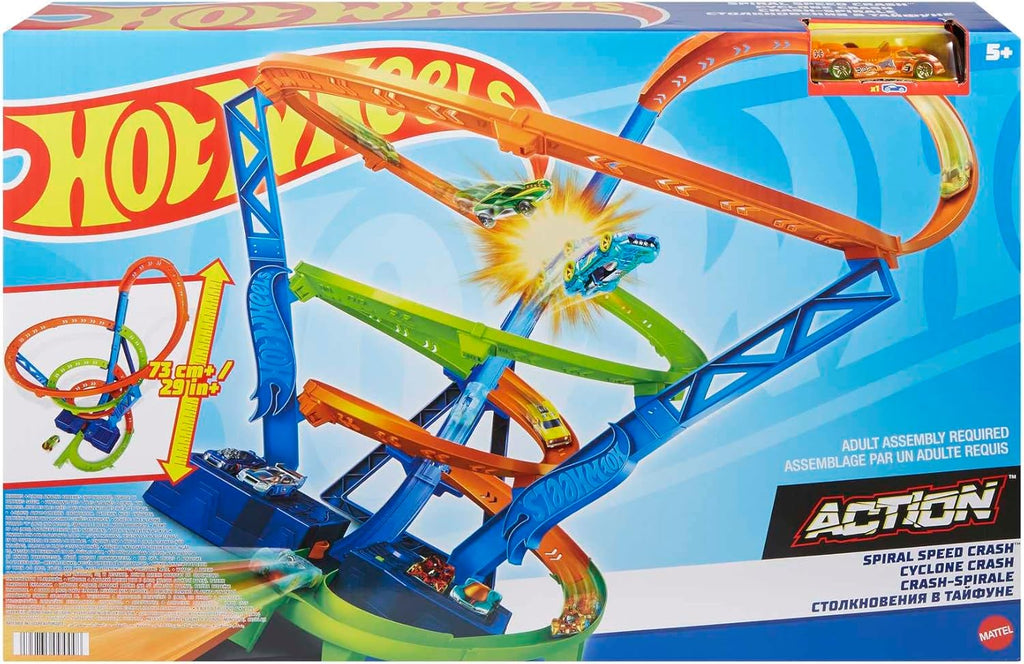 Spiral Speed Crash Toy Car Track Set with Motorized Booster and 1:64 Scale Car O88583