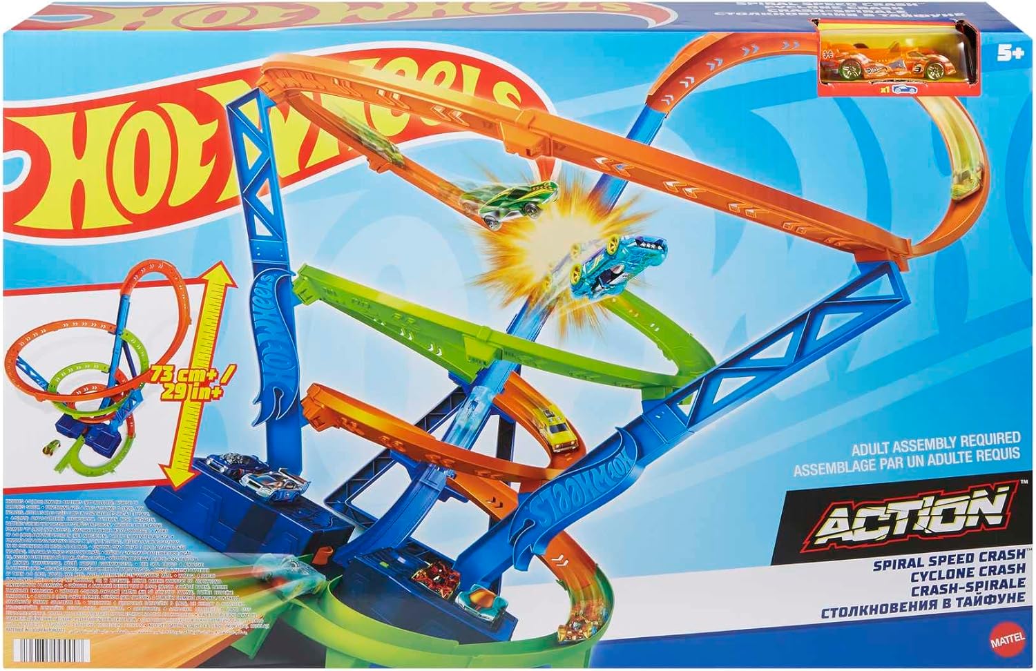Spiral Speed Crash Toy Car Track Set with Motorized Booster and 1:64 Scale Car O88583