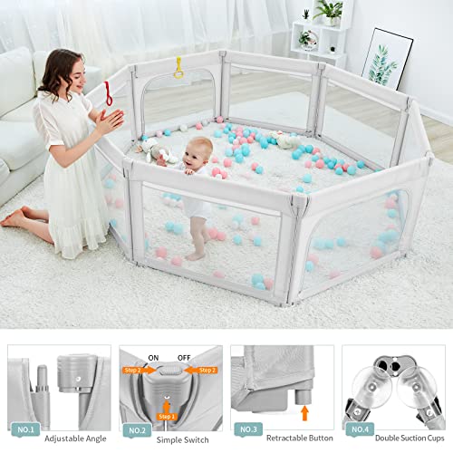 Baby Playpen Foldable 79x59 Light Grey X394