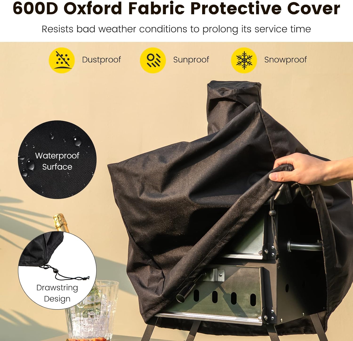 Outdoor Pizza Oven with Pizza Stone, Pizza Peel, Removable Cooking Rack, Waterproof Cover, Folding Legs (28 Inch) Q82589