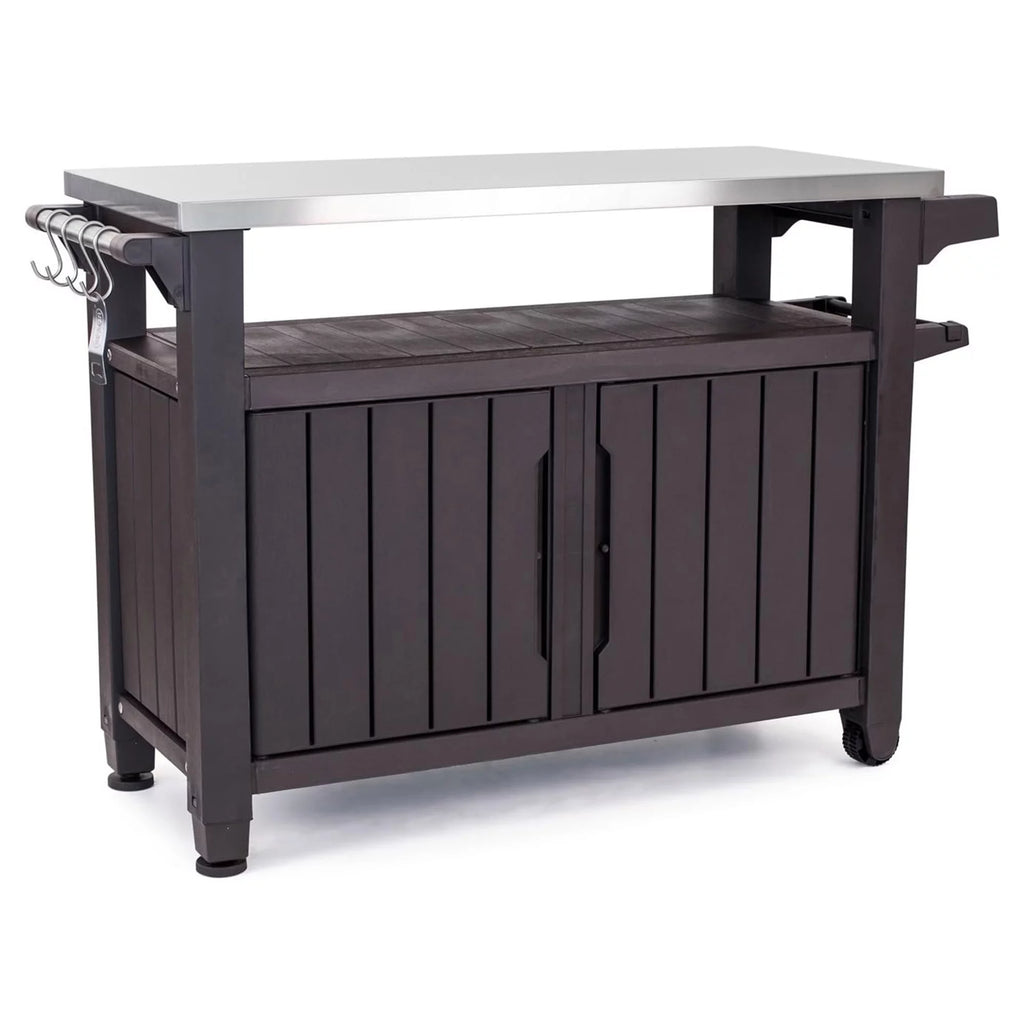 Brown Outdoor Kitchen Bar Rolling Cart with Storage Cabinet A2980