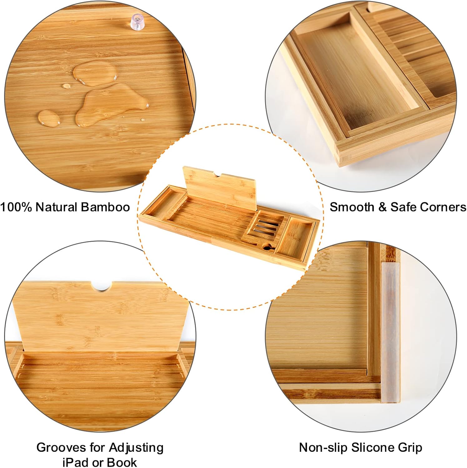 Bamboo Bathtub Caddy Tray with Extending Sides K388679