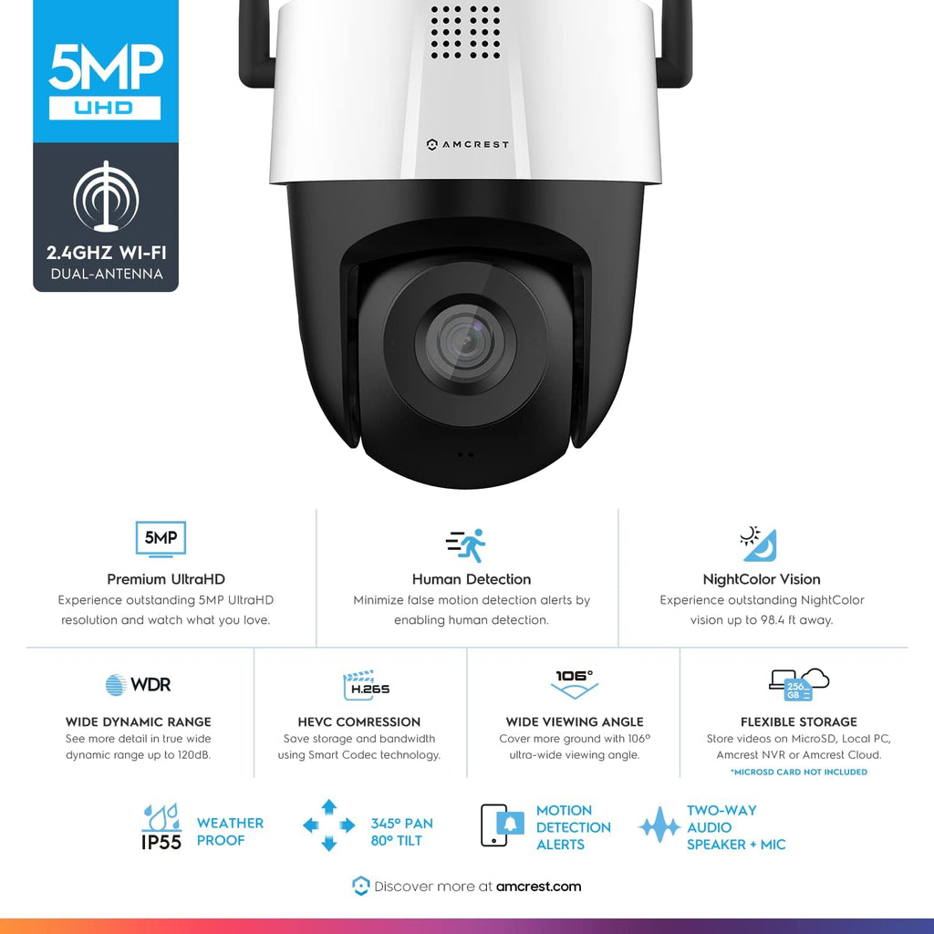 5MP Mini Outdoor WiFi Security IP Camera with Two-Way Audio and Full Color Nightvision V801