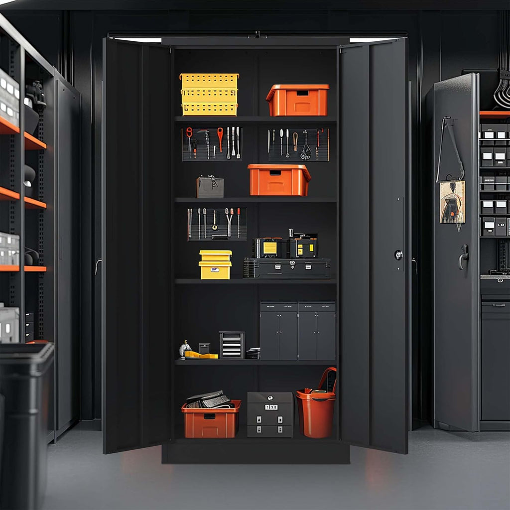 71" H Metal Garage Storage Cabinet with Doors and 4 Shelves L390
