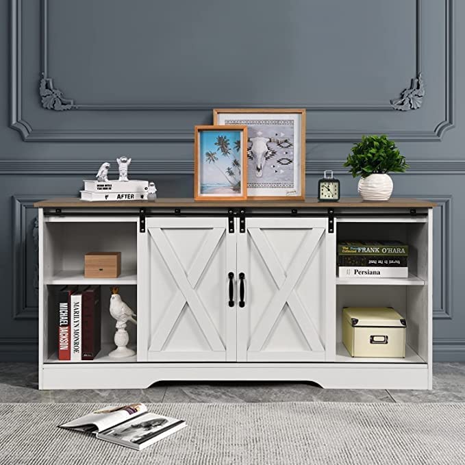 Espresso Farmhouse TV Stand with Sliding Barn Doors H572
