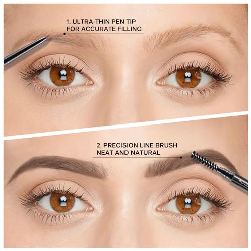 4 Fork Tip Eyebrow Pen with Dual-ended Eyebrow Brush, Waterproof, Gray Brown J97275