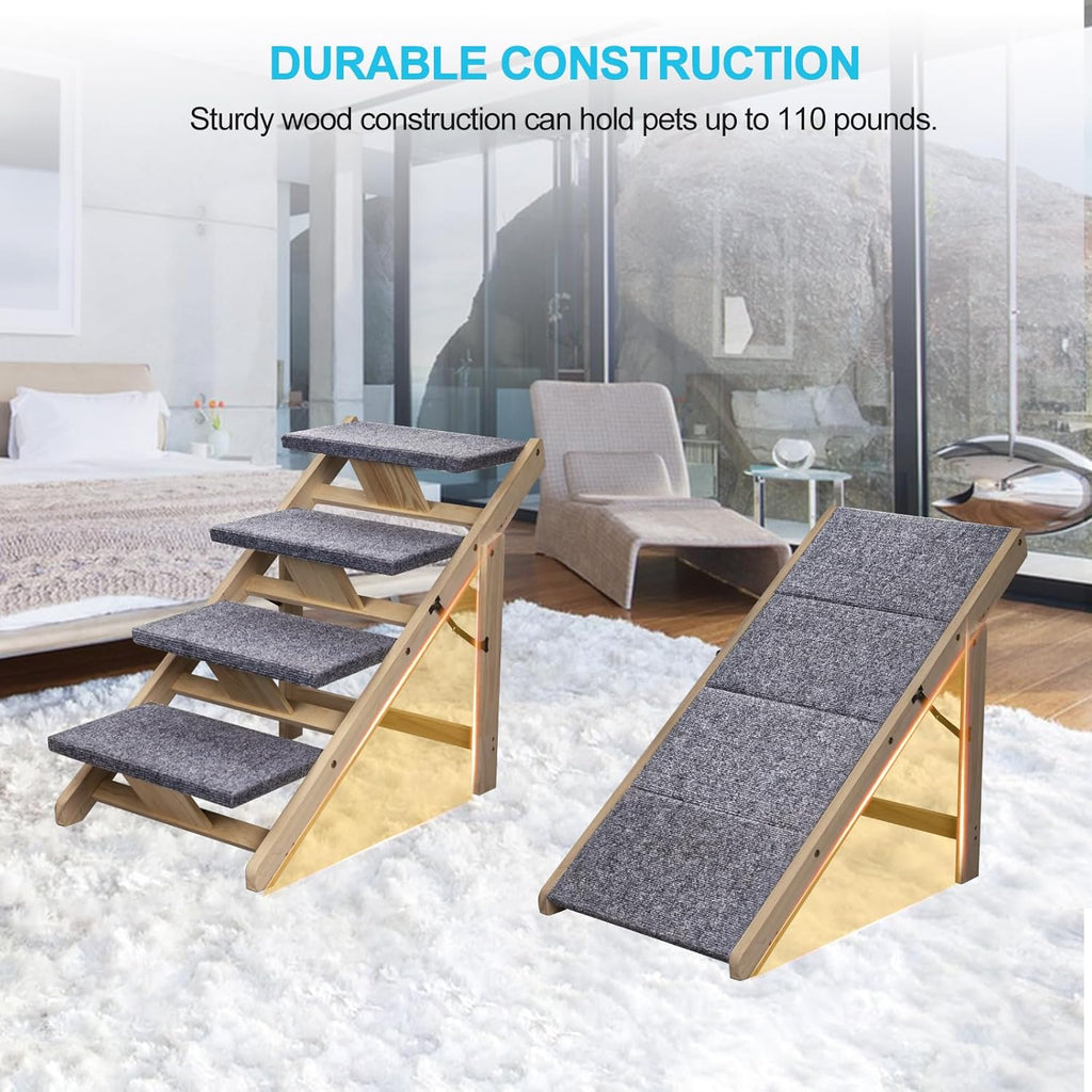 Wood Pet Stairs Foldable Dog Stairs & Ramp with Non-Slip Pads G432