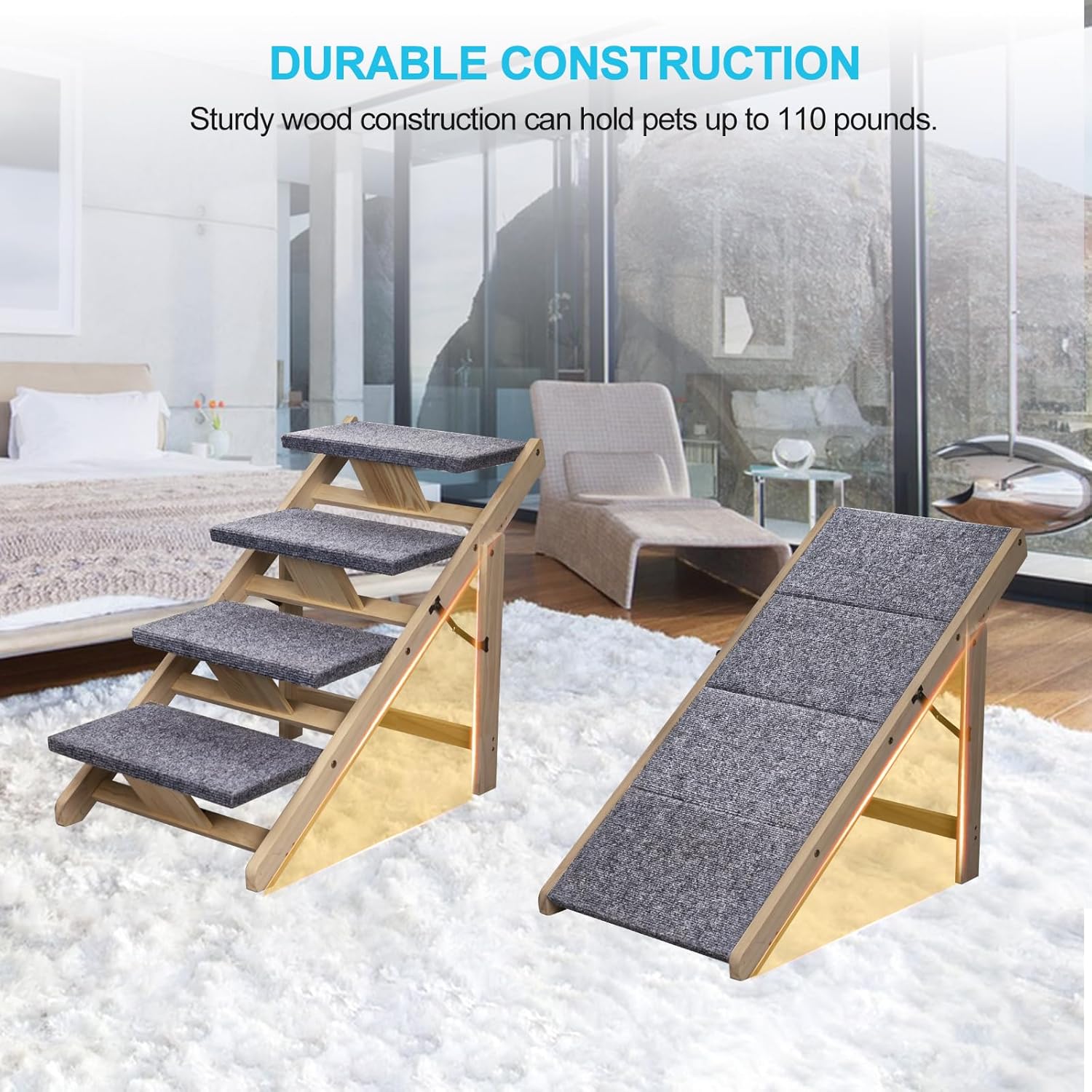 Wood Pet Stairs Foldable Dog Stairs & Ramp with Non-Slip Pads G432