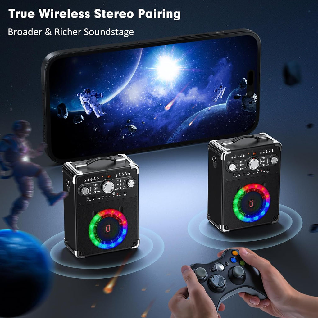 Bluetooth Karaoke Machine with 3 Wireless Microphones and Disco Lights V436