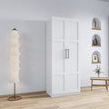 White Two Door Wood Armoire Wardrobe with Shelves S788