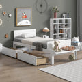 White Twin Size Wood Platform Bed Frame with Headboard and Footboard and 2 Storage Drawers X4446