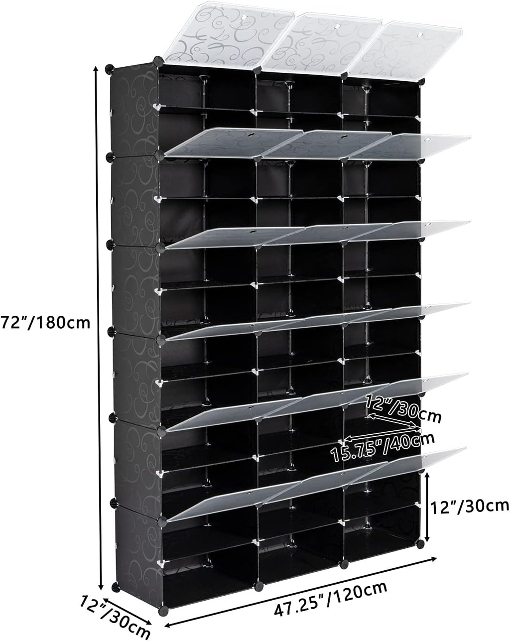 12-Tier 72 Pair Shoe Rack Storage Cabinet Black P1054