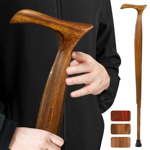 Natural Solid Wood Walking Cane with 3 Rubber Tips and Travel Bag R732692