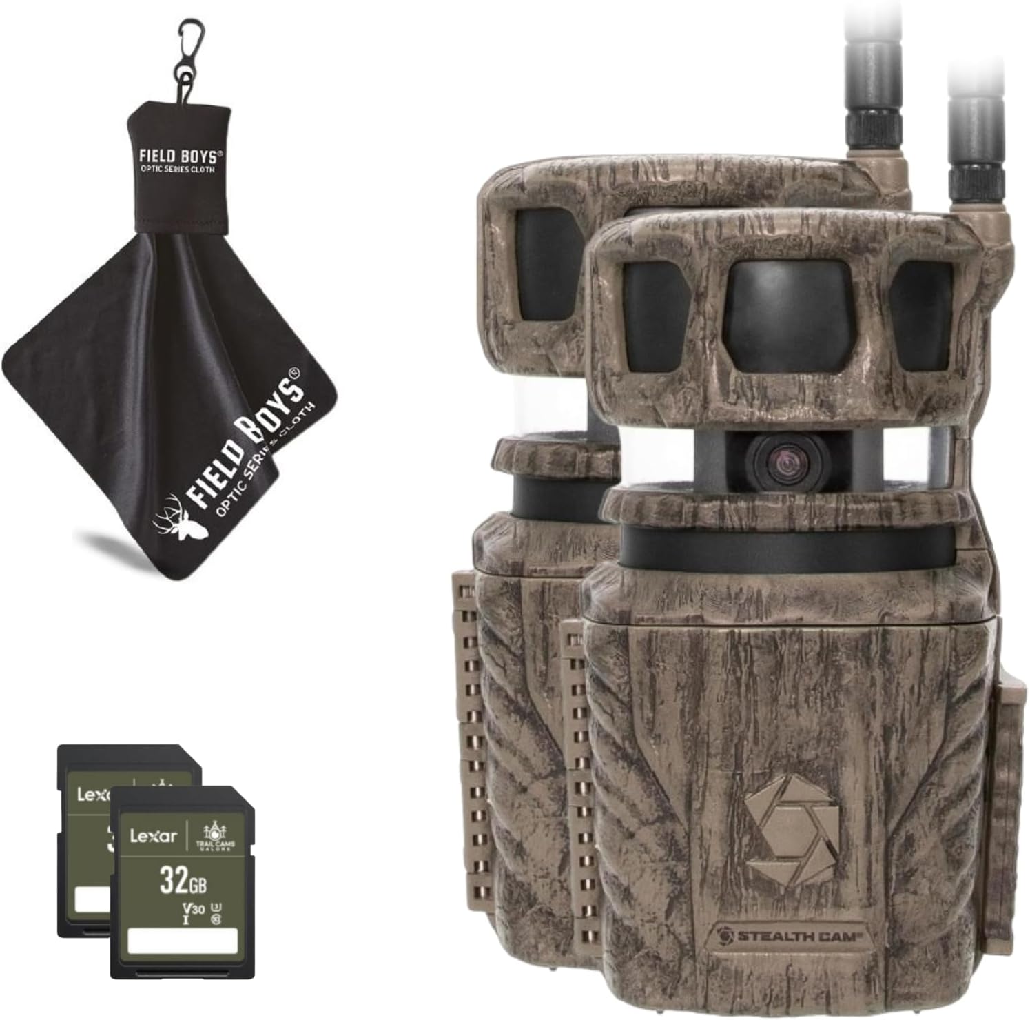 36MP Trail Camera with 1080P HD Video, 0.4 Sec Trigger Speed, 360° Panoramic View, Built-in GPS, Cellular (2pk), 32GB SD Cards, & Microfiber Cleaning Cloth K41096