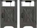 Dark Gray Wooden Nightstand with Electrical Outlets Charging Station (2 Sets) G86069