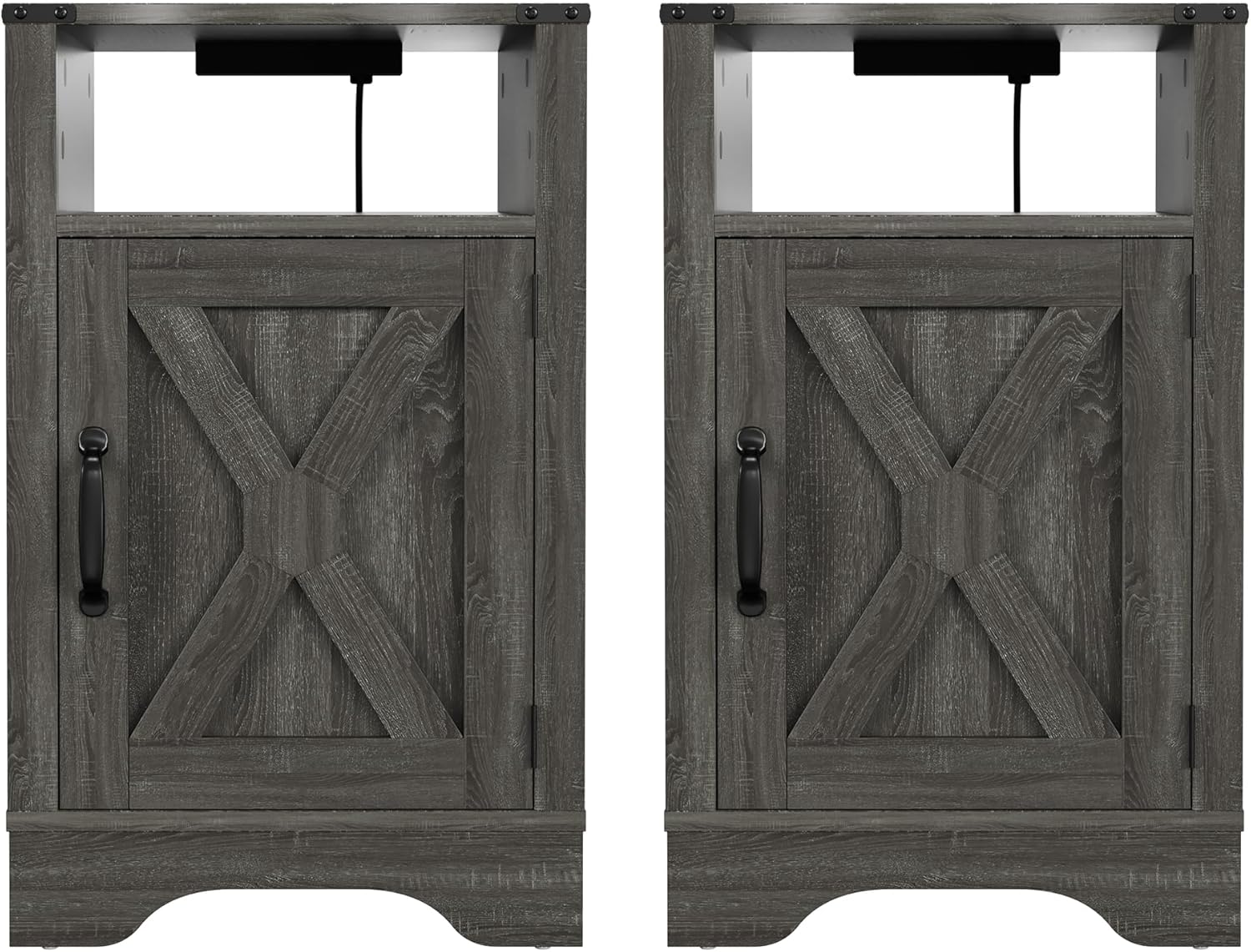 Dark Gray Wooden Nightstand with Electrical Outlets Charging Station (2 Sets) G86069