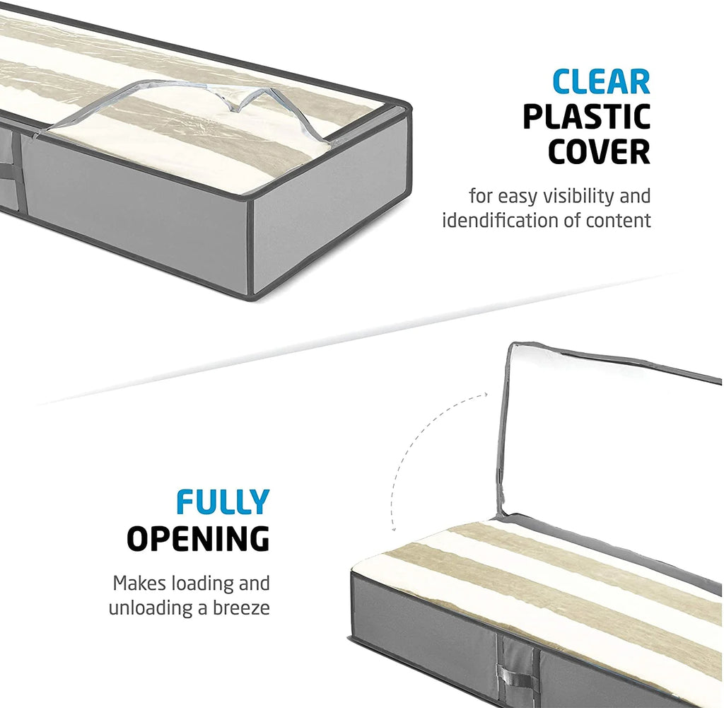 Underbed Storage Bag Organizer (2 Pack) Large Capacity Storage Box with Reinforced Strap Handles, PP Non-Woven Material, Clear Window A468386