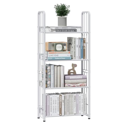 White 5 Tiers Tall Bookshelf V11895