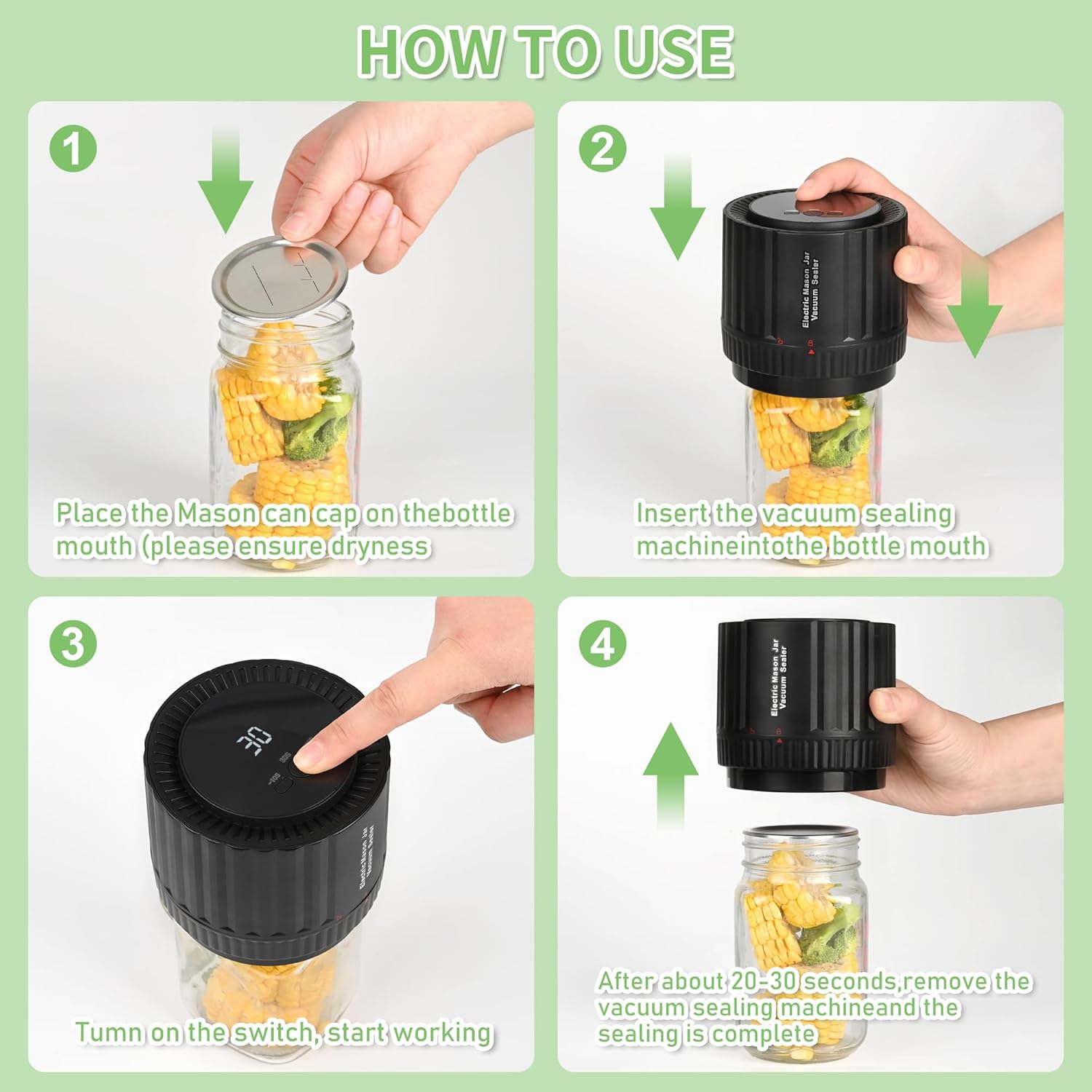 Electric Mason Jar Vacuum Sealer Kit for Wide Mouth and Regular Mouth Jar G414706