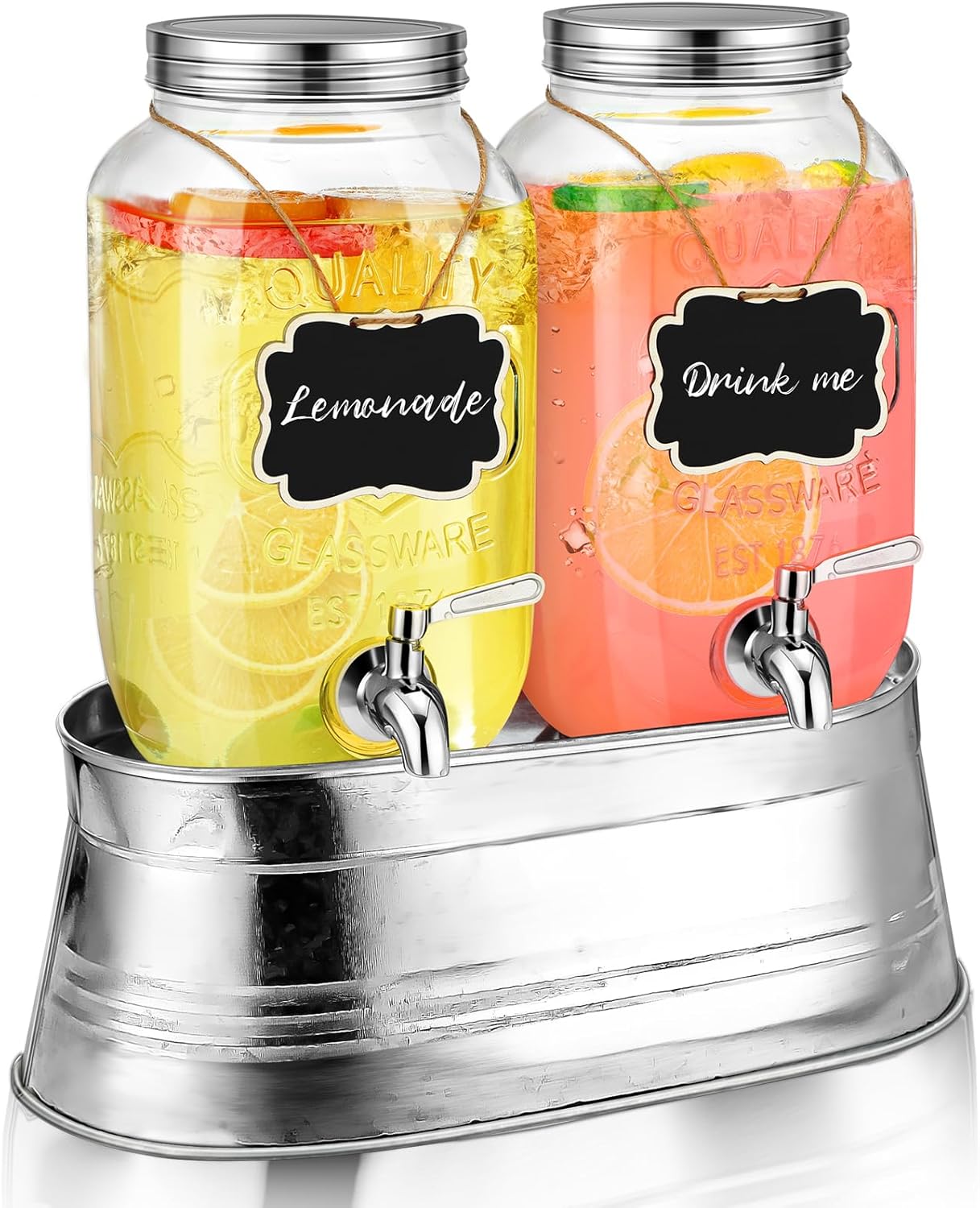 2 Pack 1 Gallon Glass Beverage Dispenser with Stand D674