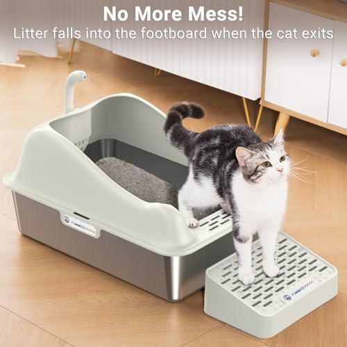 XL Stainless Steel Metal Litter Box with High Wall Sides and Lid Y1054