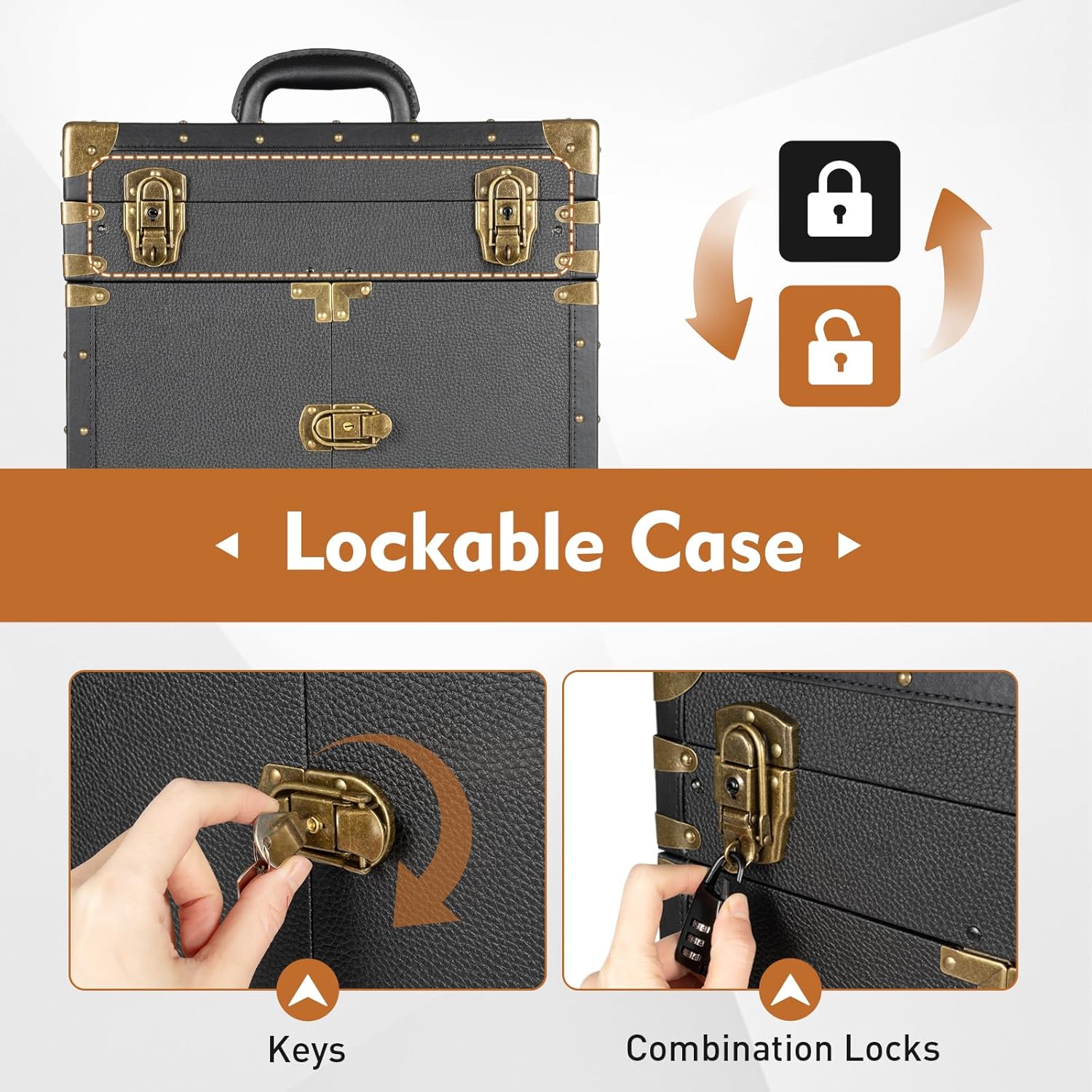 Rolling Makeup Train Case Lockable Cosmetology Case on Wheels Aluminum Alloy I493853
