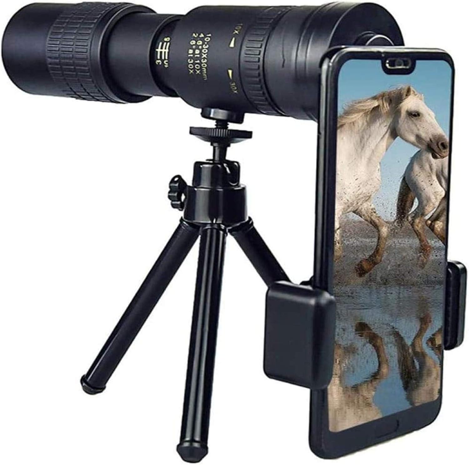 4k 10-300x40mm Super Telephoto Zoom Monocular Telescope with Phone Adapter Tripod E431