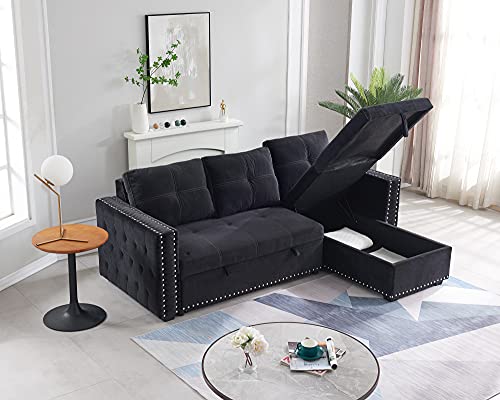 Black Sectional Sofa with Storage Chaise Q66250