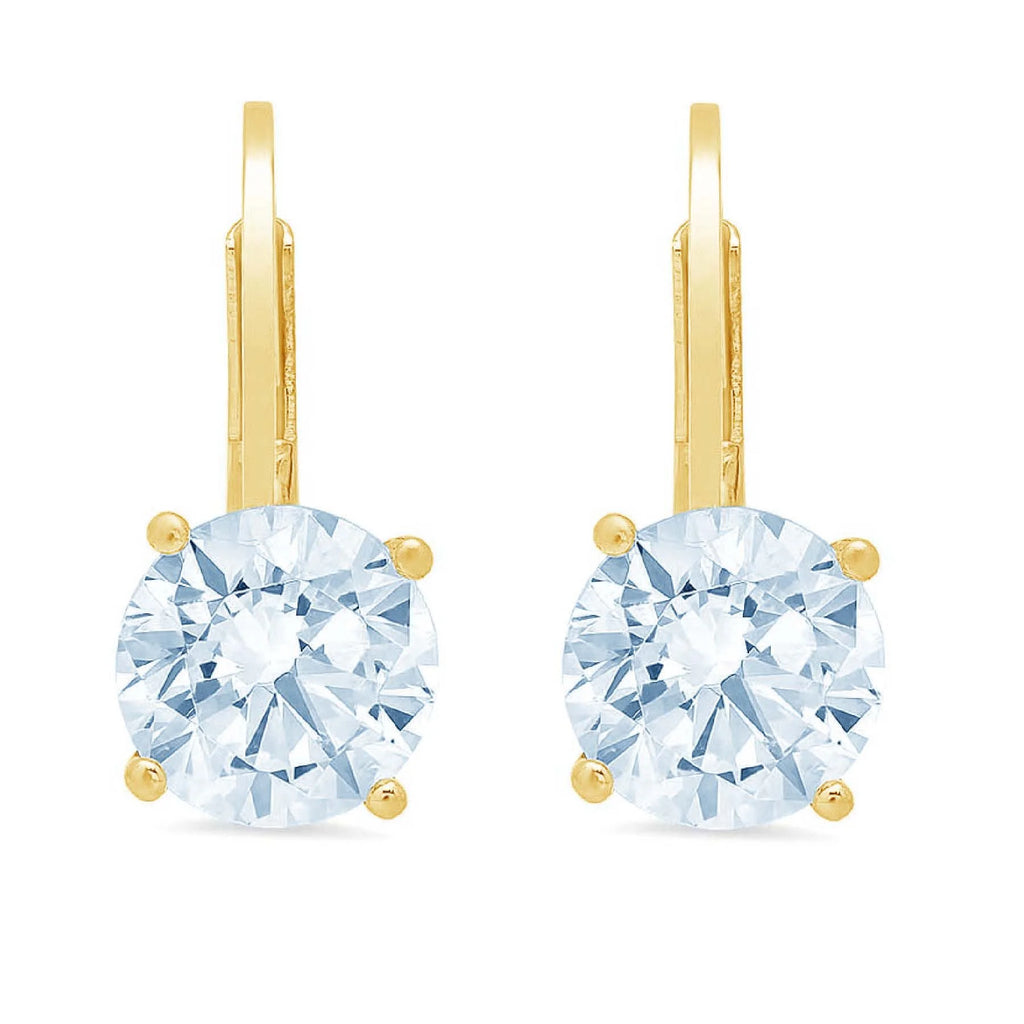 3 ct Brilliant Round Cut Drop Dangle VVS1 Genuine Blue Natural Swiss Blue Topaz Solid 18K Yellow Gold Earrings Lever Back D390