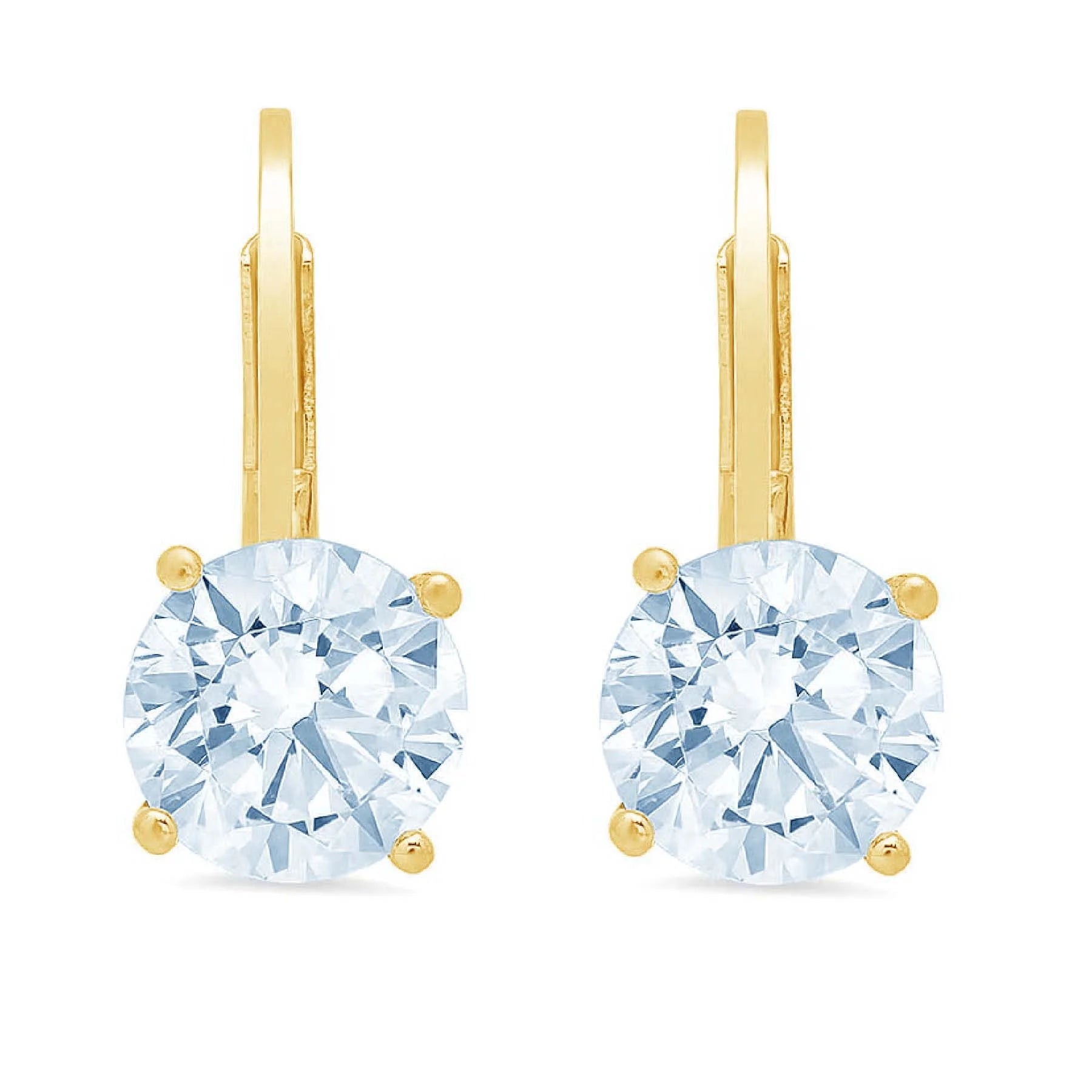 3 ct Brilliant Round Cut Drop Dangle VVS1 Genuine Blue Natural Swiss Blue Topaz Solid 18K Yellow Gold Earrings Lever Back D390