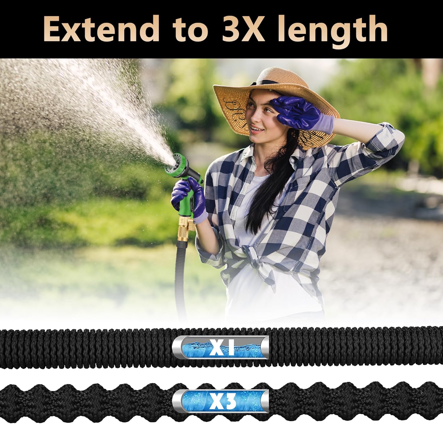 200 ft Expandable Garden Hose with 10 Spray Nozzle R756