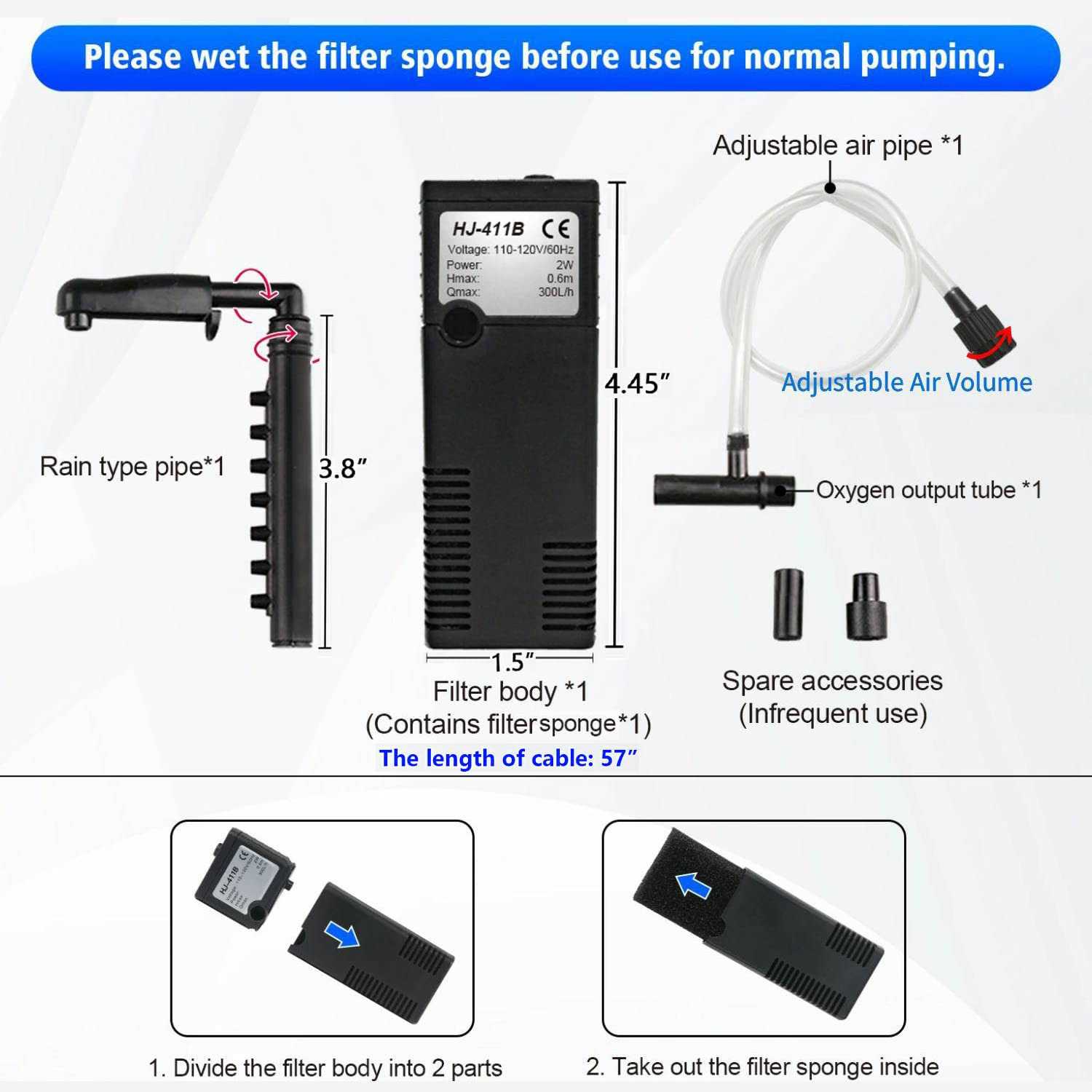 Quiet Betta Fish Filter Aquarium Internal Filter for 2-15 Gallon Tank Biochemical 79 GPH 3 in 1 Oxygen T135273