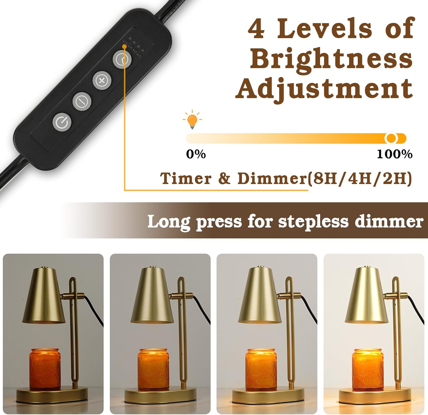 Candle Warmer Lamp with Timer, Adjustable Dimmable, 2 Bulbs N747