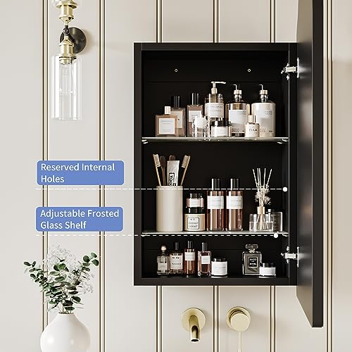 Black Wood Wall Cabinet with Curved Mirror L38537