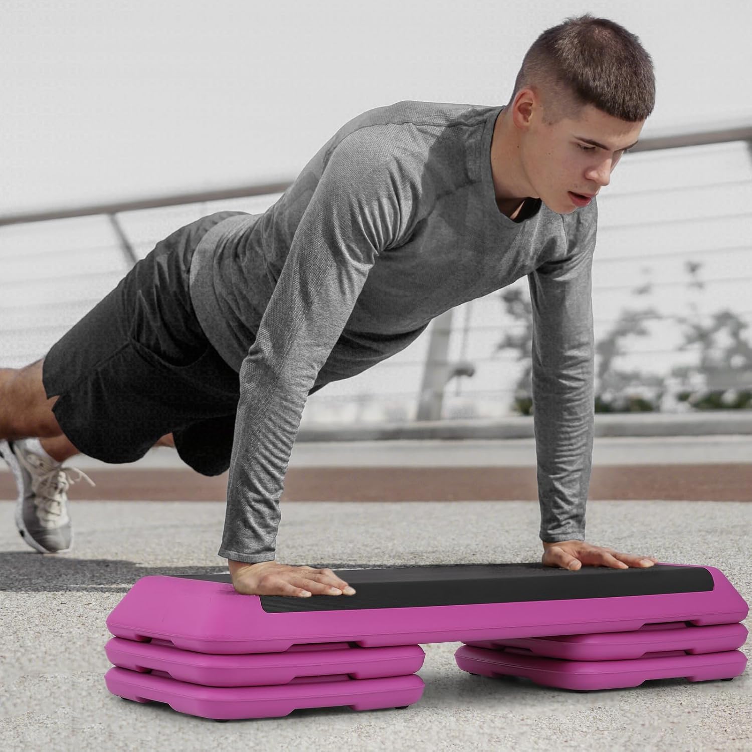 43-Inch Exercise Stepper Platform with Risers, Adjust Height 4 inch - 6 inch - 8 inch, Pink D146636
