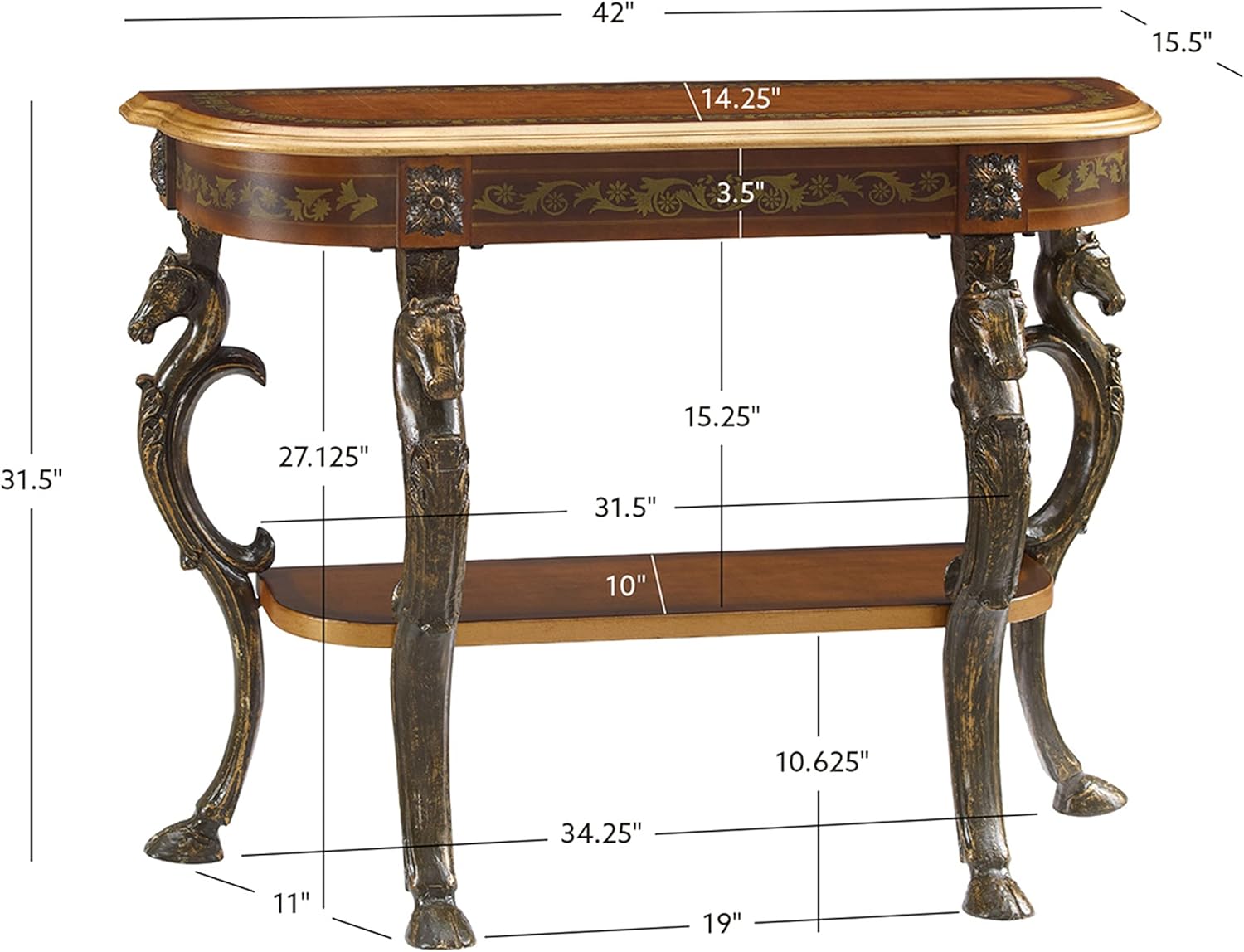 Brown and Gold Console Table 42 x 31.5 x 15.5 D7186