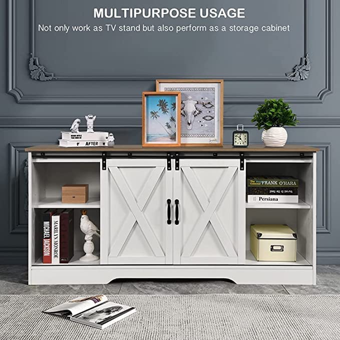 Espresso Farmhouse TV Stand with Sliding Barn Doors H572