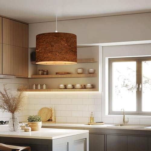 Linen Lampshade Plug in Pendant Light with Dimmable Switch J92764