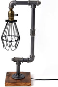Steampunk Water Piping Desk Top Table Lamp Real Wood Base Edison Iron Retro Lamp E89466