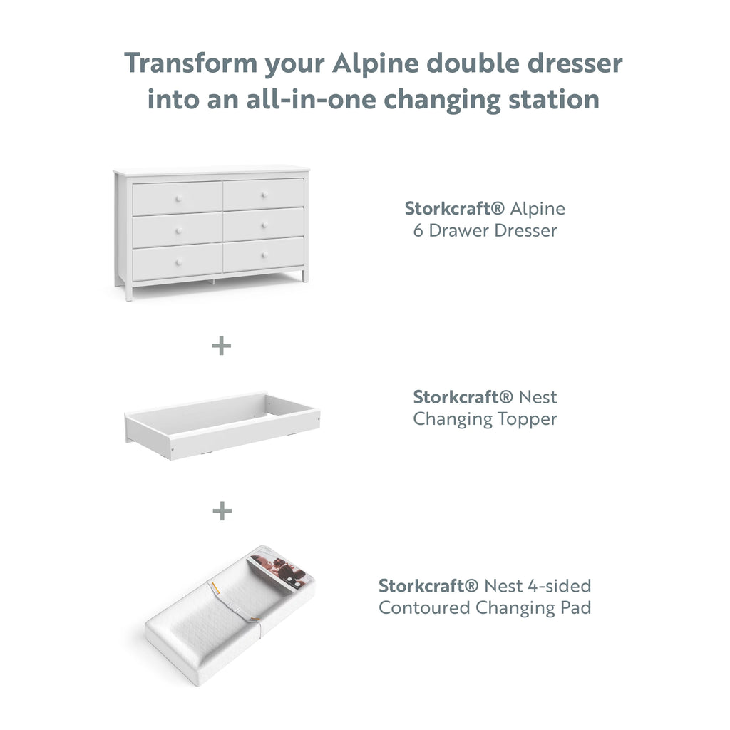 White 6 Drawer Kids Double Dresser X129