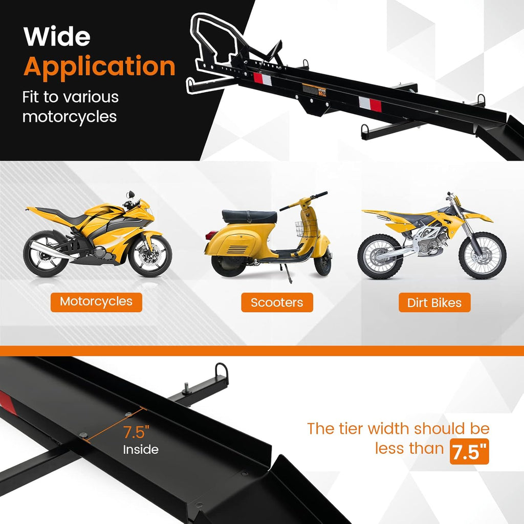 Heavy Duty Steel Motorcycle Carrier with Loading Ramp, Wheel Chock & 2 Straps K184