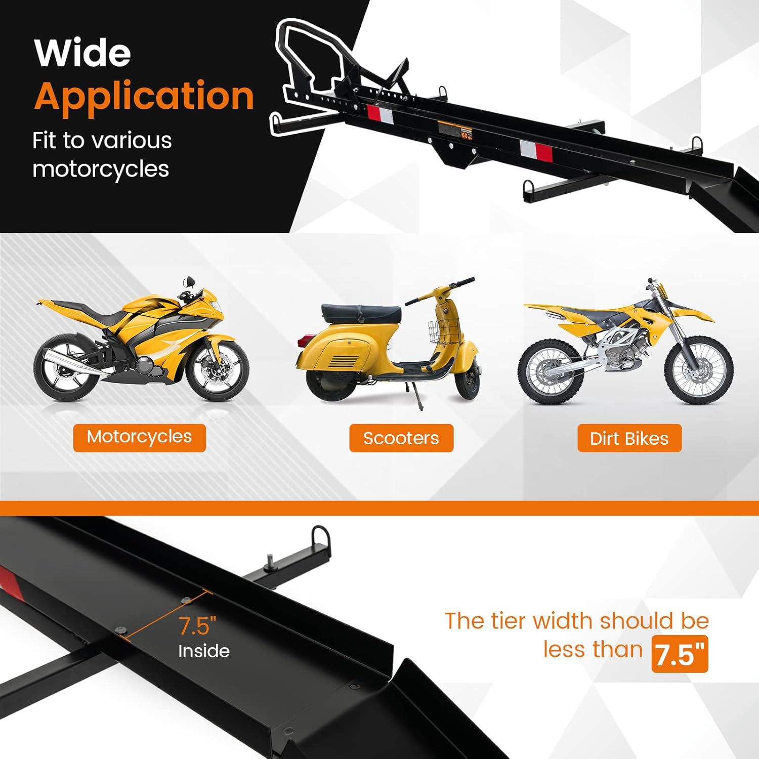 Heavy Duty Steel Motorcycle Carrier with Loading Ramp, Wheel Chock & 2 Straps K184