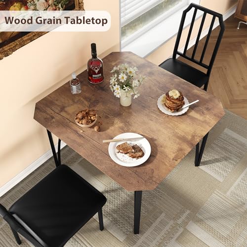 Rustic Brown 3 Piece Dining Table Set with Cushion Seats D1536