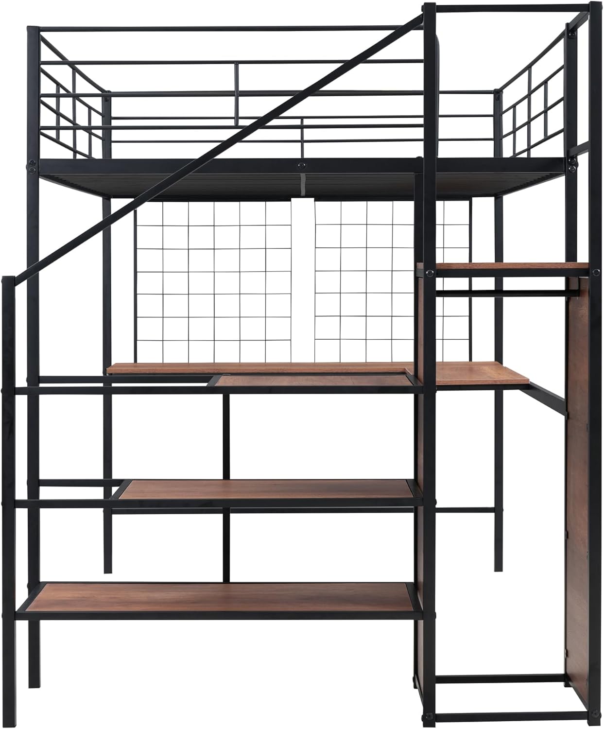 Black Full Size Loft Bed with Desk and Storage Stairs and Wardrobe F54504