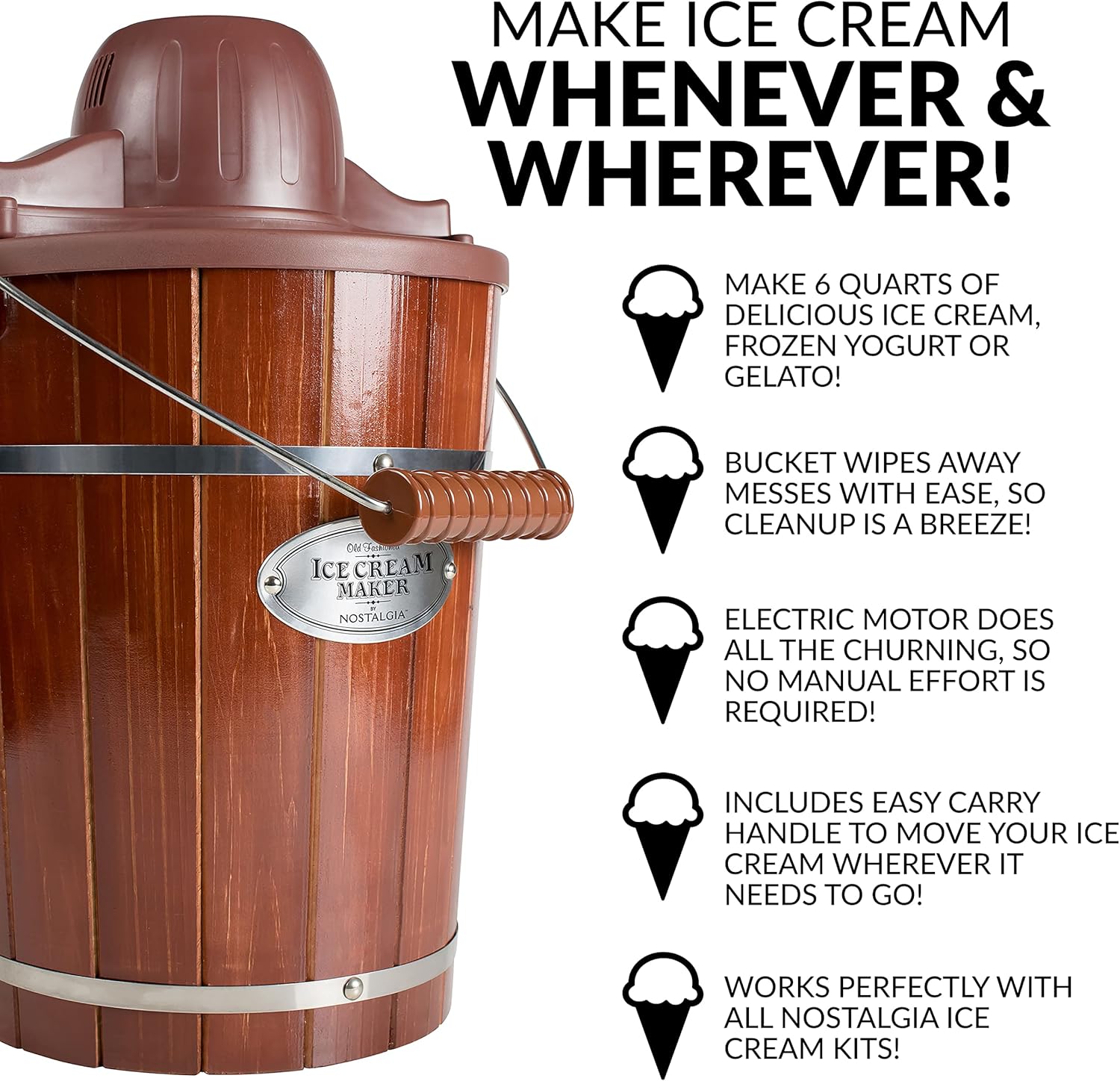Dark Wood 6 Quart Electric Ice Cream Maker O30656